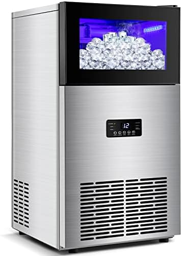Upgraded Commercial Ice Maker 130LBS/24H with 35LBS Storage Bin, 15" Wide Stainless Steel Undercounter/Freestanding Ice Maker Machine for Home Bar Outdoor, 45PCS Ice Cubes Ice Machine, Self Cleaning