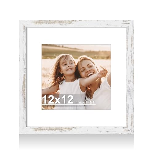 Hongkee 12x12 Picture Frame with Real Glass Wood Frame, 1 Pack (Mat 8x8)