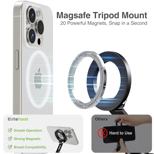 Image of elitehood Magsafe Tripod Mount with Cold Shoe & Arca Port & 1 /4 inch Thread, Aluminum Magnetic iPhone Tripod Mount Adapter for Camera, Adjustable Camera Phone Holder Attachment for iPhone & Smartphone