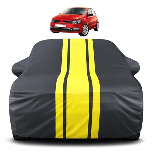 Image of Auto Hub Car Cover Compatible with Volkswagen Polo GT with Mirror Pocket, Soft Cotton Lining, Polo GT Car Cover Waterproof - Yellow-Black