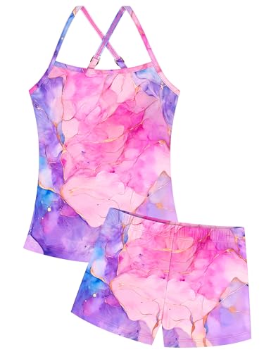 Image of Girls Swimsuit Sleeveless Bathing Suits Back Cutout Summer Swimwear with Removable Chest pad 6-14 Years