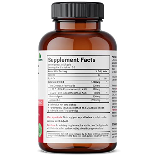 Futurebiotics Antarctic Krill Oil 1000Mg With Omega-3S Epa, Dha, Astaxanthin And Phospholipids - 100% Pure Premium Krill Oil Heavy Metal Tested, Non Gmo – 120 Softgels (60 Servings) #TOP1