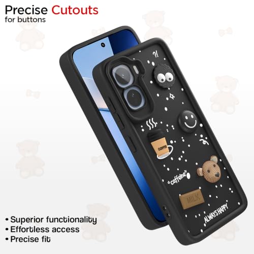 Image of Pikkme Back Cover for Vivo T5 Pro 5G | 3D Bear Silicone Cute & Fun Coffee Cartoon | Full Body Protection Bumper Case (Black)