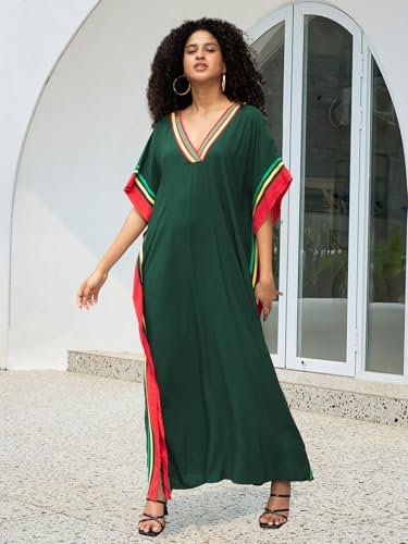 Image of KECVOT Kaftan Dresses for Women V-Neck Print Swimsuit Cover Up Plus Size Beach Caftan Lounge Dress