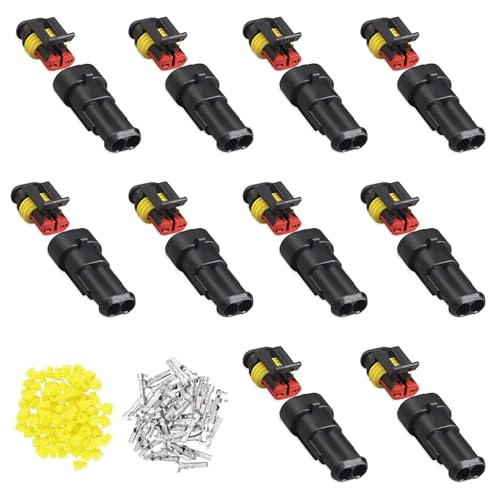 OUTALIZ Kabel Steckverbinder Stecker 10 Pcs, 2 Polig Wasserdicht Schnellverbinder,Schnellverbinder Terminal, Mit Draht für Auto, KFZ, LKW, Kayak, Boote, Roller, Motorrad