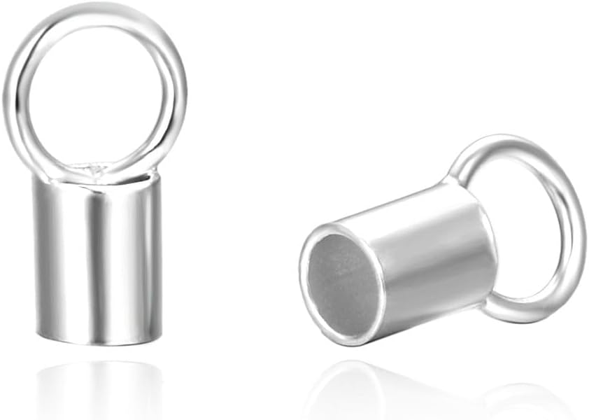 50pcs Adabele Sterling Silver Crimp End Caps Cord End (Hole ID 1.5mm) Tarnish Resistant for Leather Cord Wire Thread DIY Craft Jewelry Making SS57-3