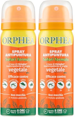 Orphea Antipuntura Spray Safari, Insettorepellente di Origine Vegetale, Non macchia, Profumo Gradevole, Durata fino a 8 ore - 50ML