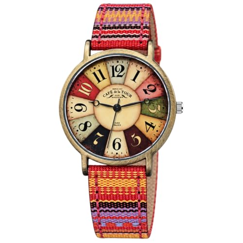 Gosasa Creative Multicolor Watch for Women Woven Strap Fashion Rainbow Pattern Women's Watches Boho Hippie Watch Casual Style Wonderful Ladies Gift