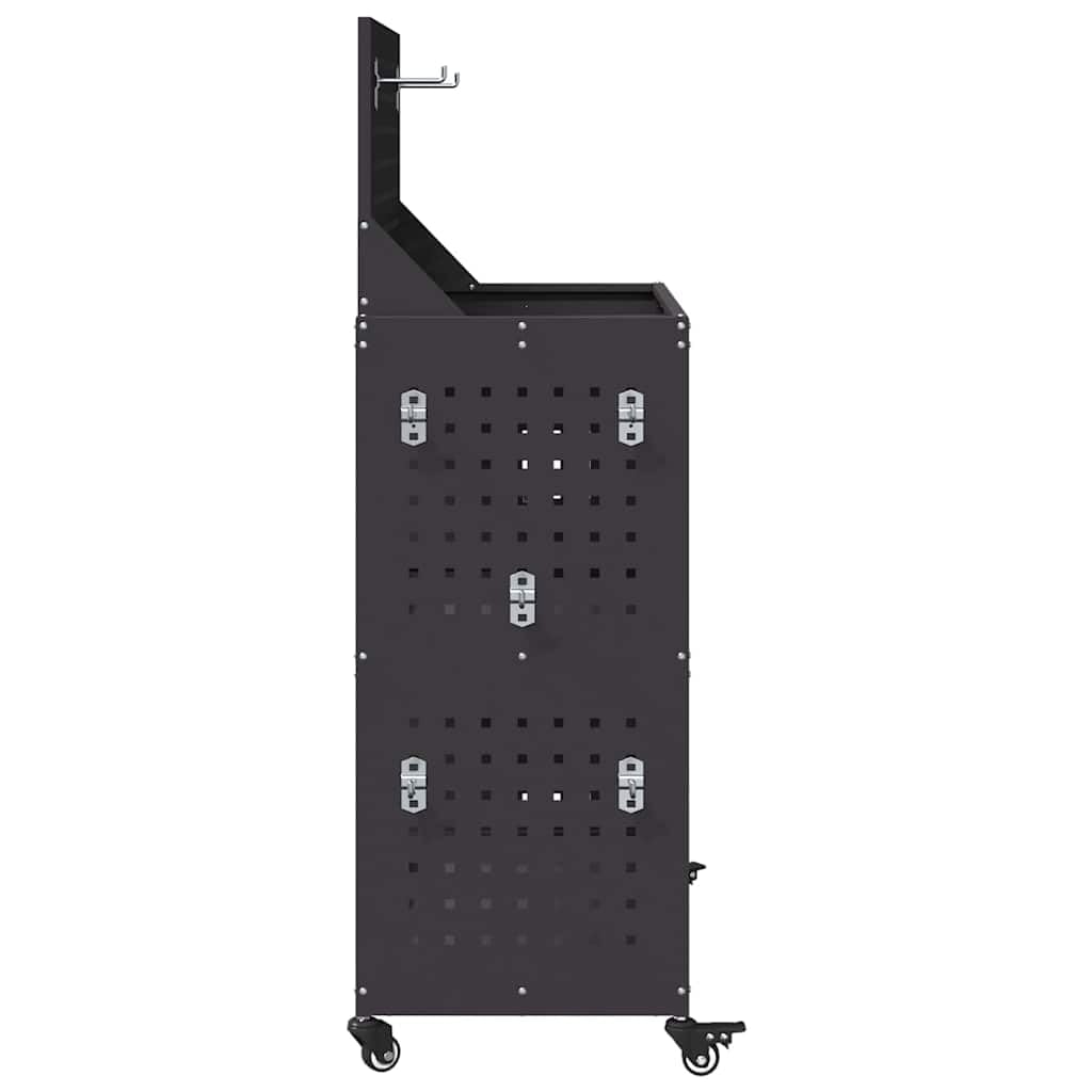 Carrello portautensili nero in acciaio laminato a freddo, 65 x 35 x 111 cm, con 12 ganci e 3 ripiani, carrello mobile per officina e garage, efficiente sistema di conservazione e