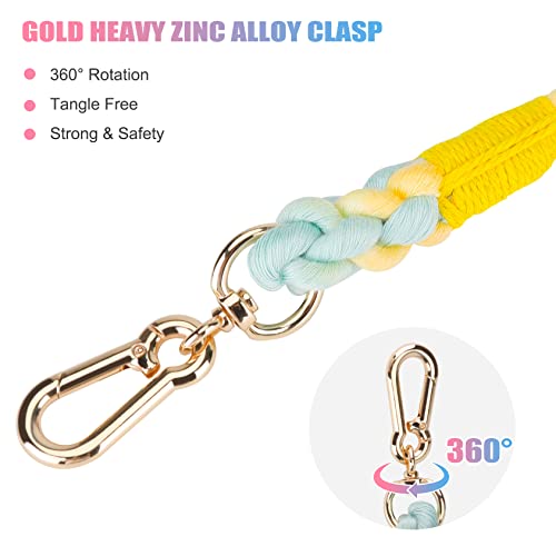 Nugutic 5 Ft Dog Leash Handmade Braided Cotton Rope Dog Leash With Leather Handle For Small Medium And Large Dogs, Macaron #TOP3