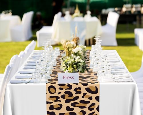 Image of Buryeah Leopard Print Tablecloth 54 x 108'' Leopard Plastic Table Cover Disposable Safari Animal Cheetah Print Party Decorations for Baby Shower Wedding Birthday Party Favors(White,3 Pcs)