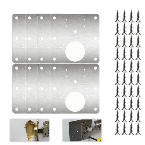 Placa Reparación Bisagra, 8 Piezas Placa Fija Reparación Puertas Armario Cazoleta Placas de Soporte Reparar Bisagra Inoxidable Cocina Kit Puerta Corredera para Madera Mueble Cajón Ventana (90 x 90 mm)