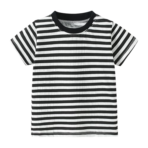 YAGATA Toddler Boys Girls T Shirts Kids Colorful Striped Shirt Cotton Crew Neck Short Sleeve Tee Tops Blouse for 1-8 Years 2-3T 100 Black
