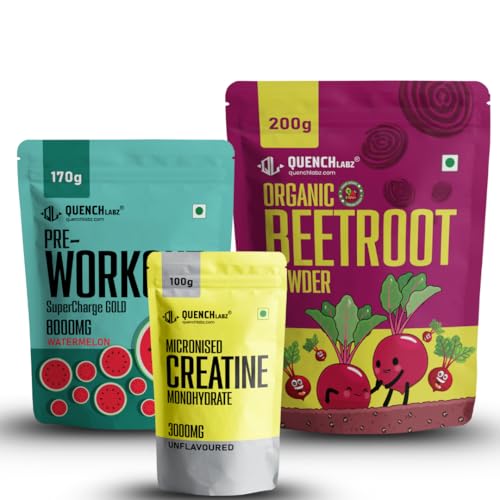 Image of Creatine Unflavoured (100gm) + Preworkout Watermelon (170gm) + Beetroot Powder (200gm)