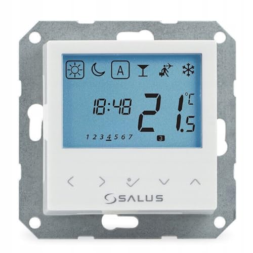 Salus Kombi-Raumthermostat, elektronisch, 230V/0,5A, mit Zentralplatte 55 x 55 mm, LCD-Display, weiß (9019459006)