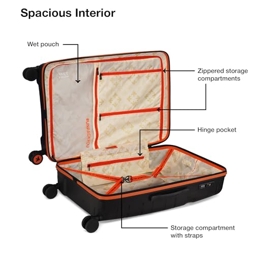 Image of Nasher Miles Cannes Hard-Sided Polypropylene Check-in Luggage 28 inch | 75cm | 8 Wheels Large Trolley Bag for Travel | Suitcase (Black Orange)