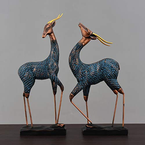 Ornamento de Escritorio Estatuas renos Animal Esculturas Estatuilla juego de 2, Resina ciervos adornos for la decoración casera acentos Salón Dormitorio Oficina bookself mesa Manto Decoración de Navid