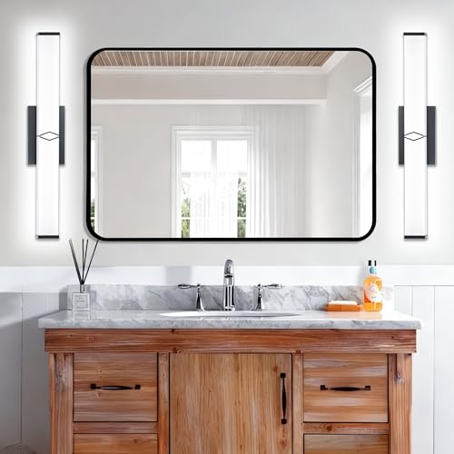 Image of 32 Inch Bathroom Vanity Light 3200LM, 5700K Daylight White Modern Bathroom Light Dimmable, AC 120V 36W Matte Black LED Vanity Lighting Fixtures Wall Sconce ETL Certified, 2Pack