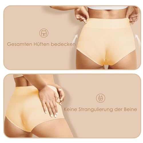 YouShow Unterhosen Damen 5er Pack Baumwolle Hohe Taille Unterwäsche Slip Stretchanteil(Beige,L) 4