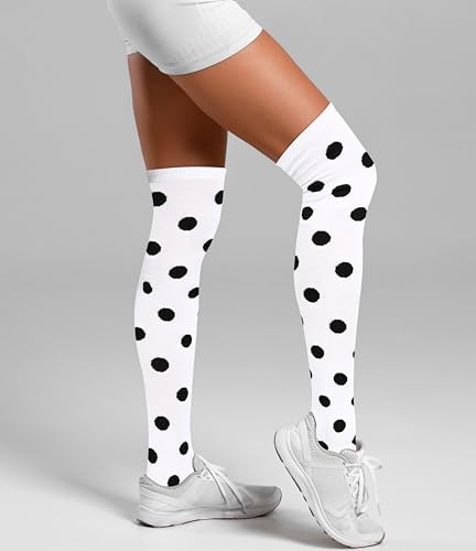 Image of Violet Mist Thigh High Socks for Women Novelty Polka Dot Over the Knee High Socks Black Funny Extra Long Sock Thigh Highs