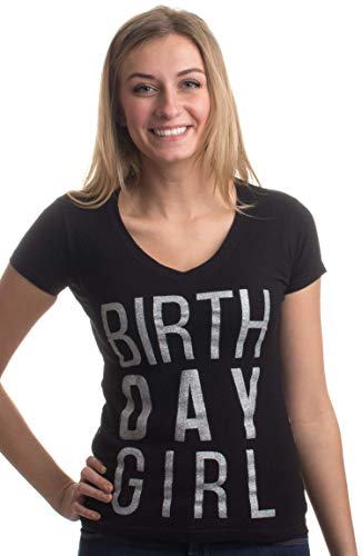 Birthday Girl | Cute Sexy Cool B-Day Bar Crawl Party Ladies' Deep V-Neck T-Shirt-(Black,2XL)