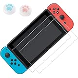 Switch用 ガラスフィルム 強化 ガラス 保護 フィルム ブルーライトカット 目の疲れ軽減 日本旭硝子素材 高透過率 強靭9H 撥水撥油 指紋防止 飛散防止 気泡ゼロ 貼り付け簡単 親指グリップキャップ*2個付き（2枚入り）