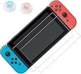 Switch用 ガラスフィルム 強化 ガラス 保護 フィルム ブルーライトカット 目の疲れ軽減 日本旭硝子素材 高透過率 強靭9H 撥水撥油 指紋防止 飛散防止 気泡ゼロ 貼り付け簡単 親指グリップキャップ*2個付き（2枚入り）