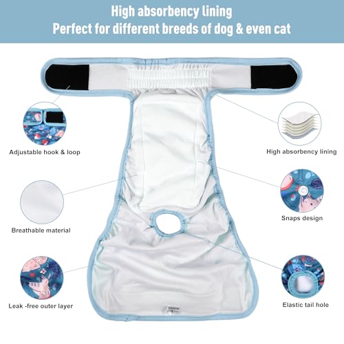 Image of 5Pack Female Dog Diapers Washable,Reusable Diaper for Doggie,Highly Absorbent Dog Diaper,Adjustable Leakproof Puppy Diapers Skirt for Heat,Incontinence,Period Doggy Nappies