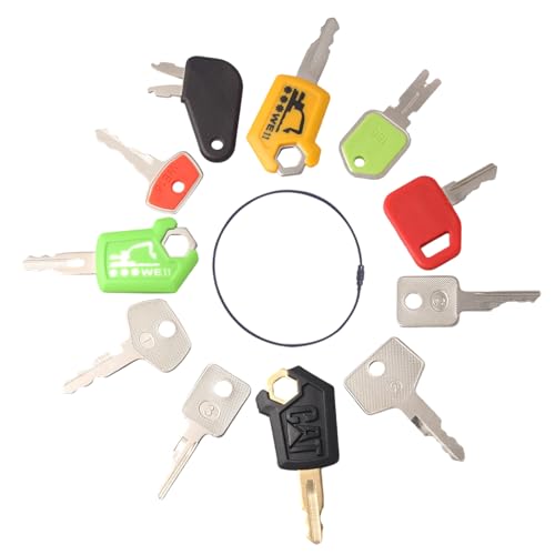 Image of Heavy Equipment Keys Master Set, 11 Contractor Excavator Dozer Skid Steer Loader Forklift Roller Keys Fit Case JCB 14607 S450 Kubota CAT 5P8500 Takeuchi H806 Hyster 166 JD Bobcat D250