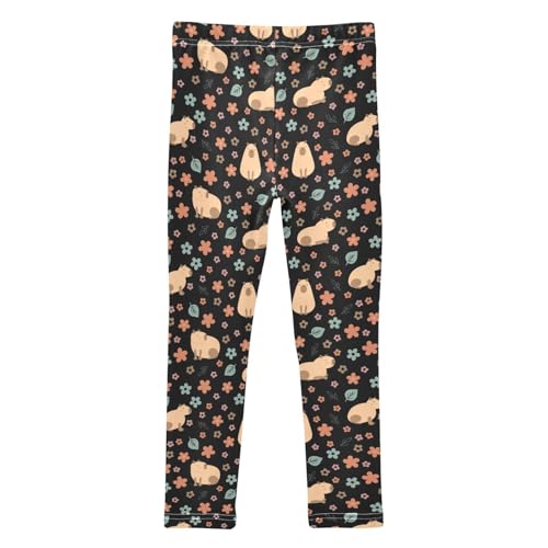 Girls Leggings Soft Toddler Ankle Length Bottoms Capybara Flowers Kids Dance Yoga Pants 4-10 Years2