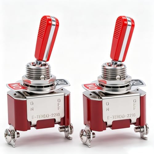 Twidec/2Pcs Heavy Duty Rocker Toggle Switch 16A 250V SPST 2 Position 2 Pin ON/Off Switch with Red PC Wear-Resistant Handle, 2 Years Warranty TEN-A-2210RR-A101