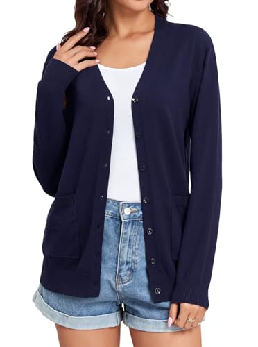 Image of TASAMO Women's Lightweight Button Down Cardigan Sweaters Long Sleeve Classic V Neck Knit Soft Shrugs with Pocket