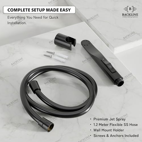 Image of Backline Premium Jet Spray for Toilet | Water Saving Health Faucet for Toilets | ABS Hand Gun with Hose Pipe 1.5 Meter and Wall Hook /Holder | Bathroom Bidet Spray