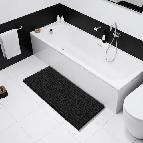 Yimobra Bathroom Runner Rug 55x24 Inch - Extra Long Non Slip Chenille Bath Mat, Soft & Absorbent, Machine Washable Shaggy Hallway Carpet for Vanity Tub Shower, Black Home Decor Accessories by Yimobra - Image 8