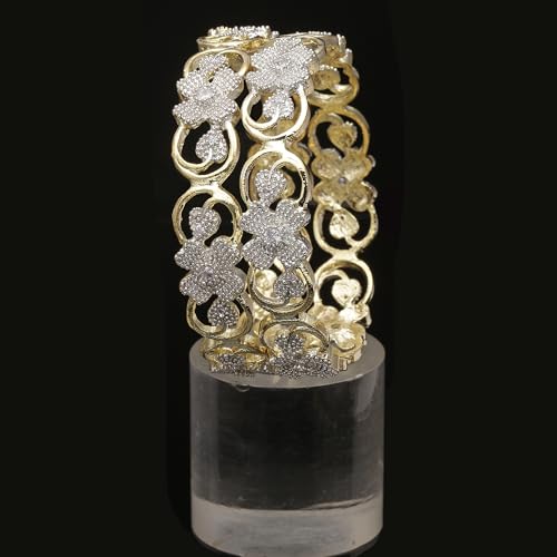 Image of ZENEME Leaf Shaped American Diamond Gold Plated Bangles Jewellery For Women & Girls