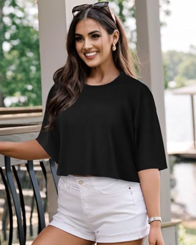 Summer Crop Tops for Womens Casual Half Sleeve Top Loose Fit Short Sleeve T Shirts Workout Oversized Tees2