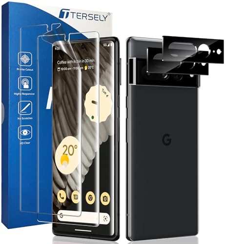T Tersely [2+2 Pack] Screen Protector for Google Pixel 7 Pro (6.7 inch) with Camera Lens Protector, Support Fingerprint Unlock Full Cover HYDROGEL Aqua Screen Protector Curved for Google Pixel 7 Pro