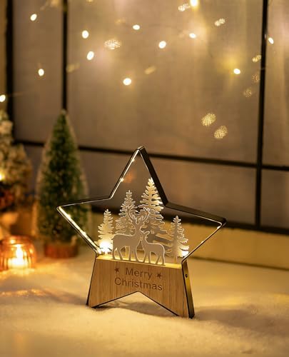 Romadedi Weihnachtsstern Holz Deko Weihnachten Beleuchtung: LED Sterne...