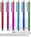 Capacitive Touch Screen Stylus Pens 4.5", 6-pack - including 2 x 15" Lanyards and Screen Cleaning Cloth by The Friendly Swede (Red, Purple, Pink, Light Blue, Dark Blue, Green)
