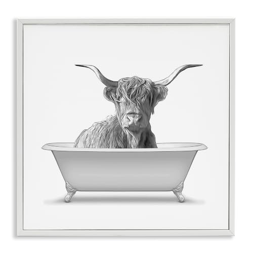 Longhorn Cattle Bathtub Vintage, 24 x 24 Inch Framed Giclée Print