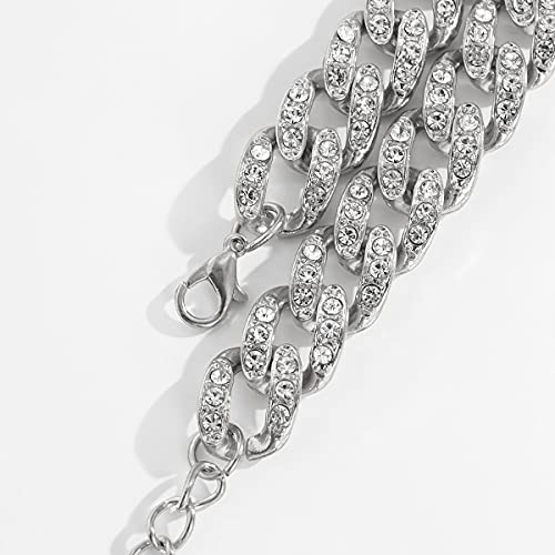 Kercisbeauty 4Pcs Tennis Miami Cuban Link Chain Bracelet Set For Women And Girls Rhinestones Chain Bracelet Party Boho Dainty Jewelry (Silver) #TOP3