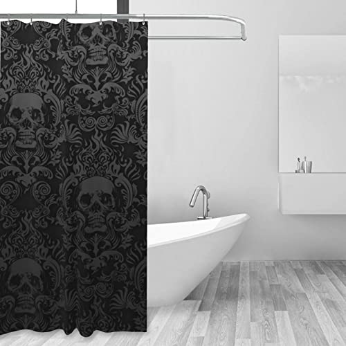 Showmedesign Vintage Halloween Black Victorian Gothic Skull Damask Shower Curtain Sets With Hooks 60X72 Inches Waterproof Bathroom Curtain Home Decor #TOP1