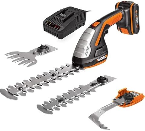 WORX WG801E, Akumulatorowe Nożyce do Trawy i Krzaków 20V Powershare, Nożyce 3 w 1 z Różnymi Końcówkami Ostrzy, Nożyce 20 cm, Przycinarka do Krzewów 12 cm, Ostrze do Trawy 10 cm | Nożyce 3 w 1 z różnymi końcówkami noży – nożyczki 20 cm, przycinarka do krzewów 12 cm, nóż do trawy 10 cm