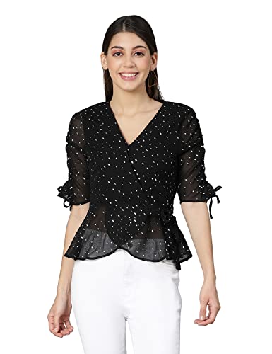 Image of Polka Print Black Color Women top