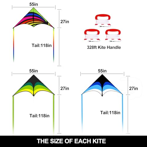 Flying Hoofer Kites for Kids and Adults, Easy to Fly for Beach, Single Line Kite Set for Beginners, 55\" x 27\" Delta Kites for Teens with 3 * 300FT Kite String