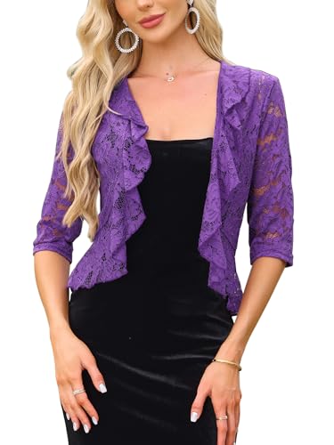Image of Allegra K Lace Shrug for Women Bolero Tops Sheer Cardigan Open Front Half Sleeve Dressy Cover Up