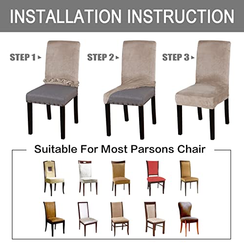 Suede Dining Room Chair Covers Dining Chair Slipcover Velvet Chair Covers For Dining Room, High Back Chair Protector Soft Stretch Removable, Washable,Grey,Set Of 6 #TOP2
