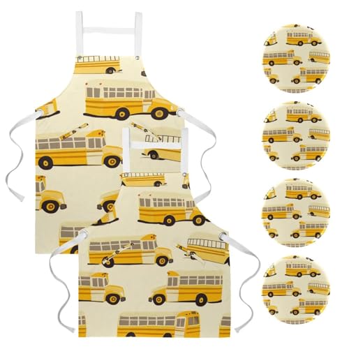 Tablier de serveuse bus scolaire jaune pour cuisine et nettoyage