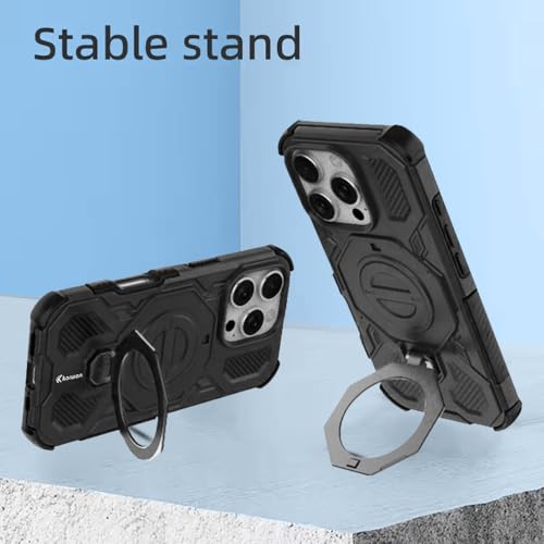 Image of KARWAN Tough Shockproof Armor Back Case Cover Compatible with iPhone 16 Pro Max with 360 Degree Rotation Magnetic Attraction Ring, Holder Heavy Duty Cover with MagEaze Wireless Charging (Black)