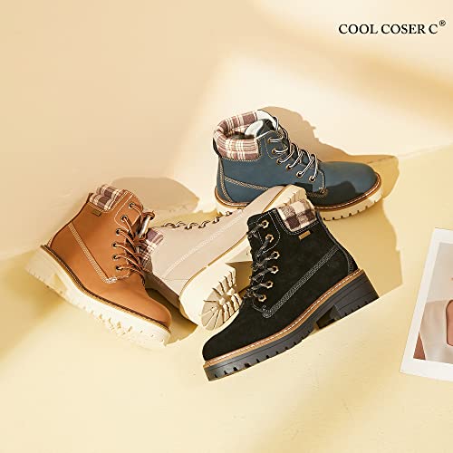 Cool Coser C Womens Boots, Non Slip Outdoor Ankle Boots For Women, Lace Up Hiking Boots Women, Low Heel Work Booties(Khaki,8.5) #TOP4